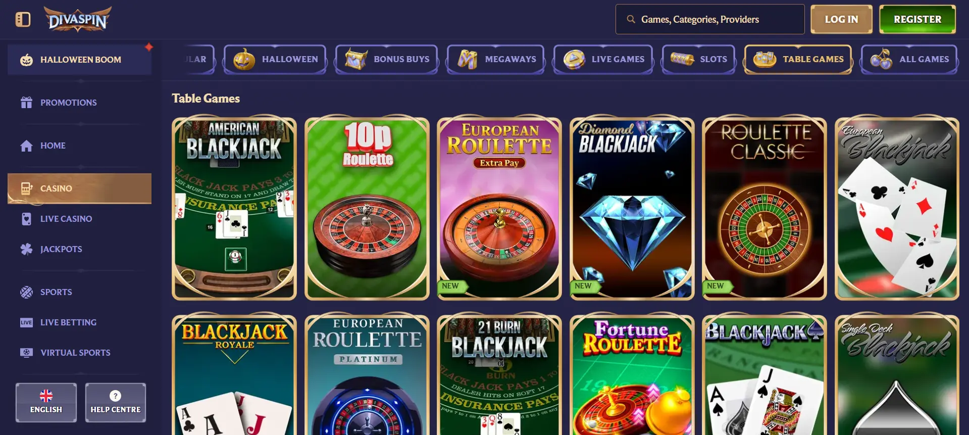 Divaspin Casino Table Games
